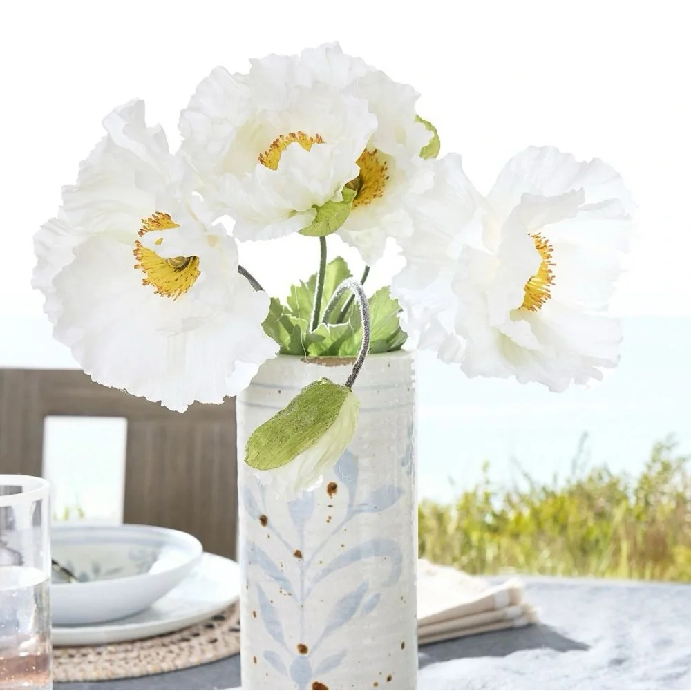 Faux White Poppy Flower Bundle - Set of 3